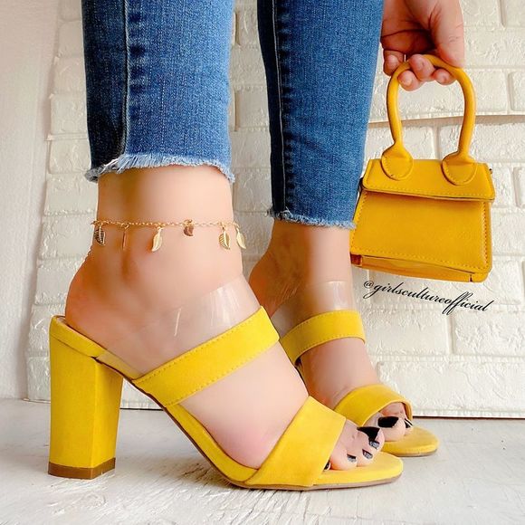 Shoes - Mustard Faux Suede Transparent Mules